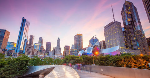 Chicago cityscape at sunset